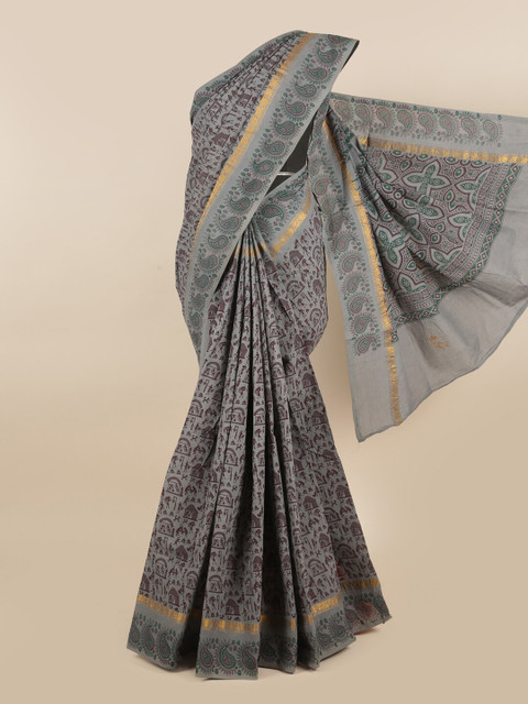 

Pothys Grey Warli Printed Cotton Blend Saree
