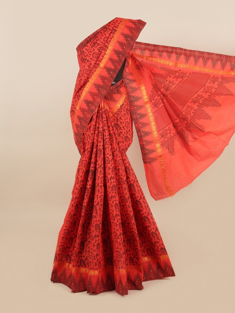

Pothys Coral & Black Ethnic Motifs Printed Saree