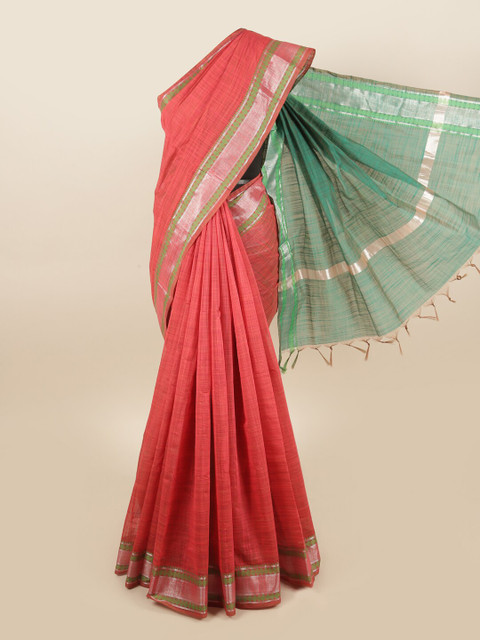 

Pothys Coral & Green Woven Design Zari Silk Cotton Saree