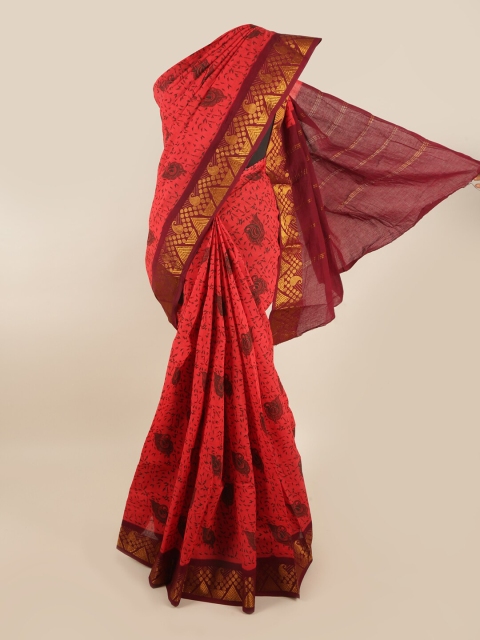 

Pothys Red & Gold-Toned Ethnic Motifs Zari Saree