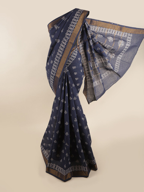 

Pothys Navy Blue & White Floral Printed Zari Saree