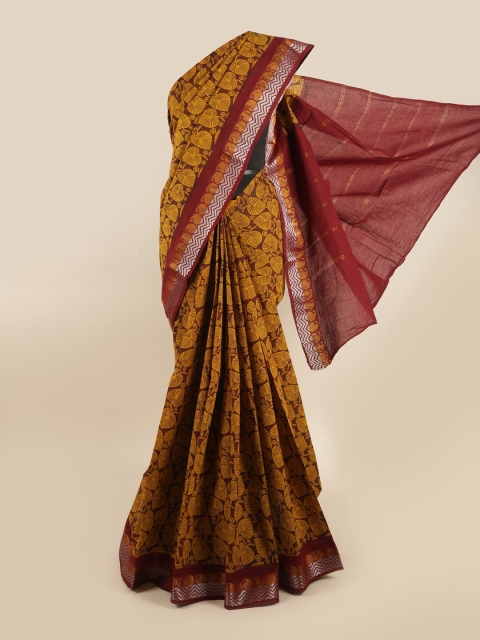 

Pothys Maroon & Yellow Ethnic Motifs Printed Zari Saree