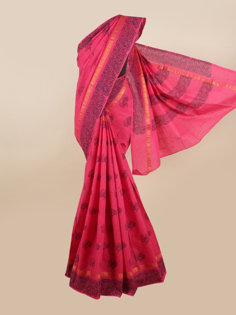 

Pothys Pink & Navy Blue Ethnic Motifs Printed Saree
