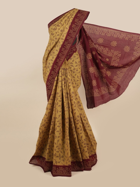 

Pothys Beige & Maroon Floral Printed Saree