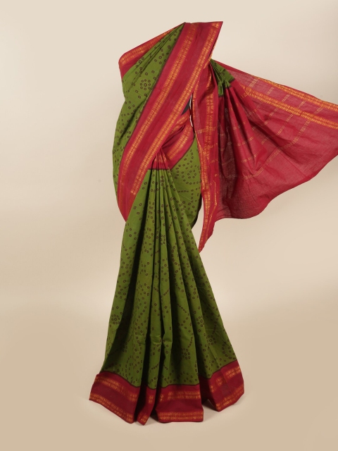 

Pothys Green & Maroon Bandhani Printed Zari Saree