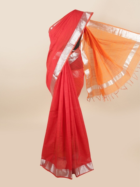 

Pothys Coral & Orange Woven Design Zari Silk Cotton Saree