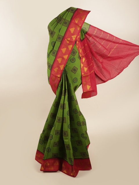 

Pothys Green & Fuchsia Ethnic Motifs Printed Saree