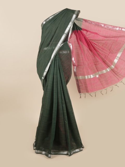

Pothys Green & Silver-Toned Silk Cotton Saree
