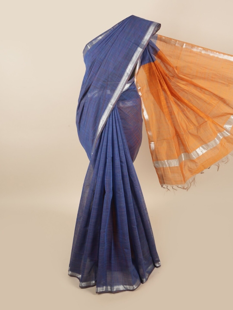 

Pothys Blue & Orange Zari Silk Cotton Saree