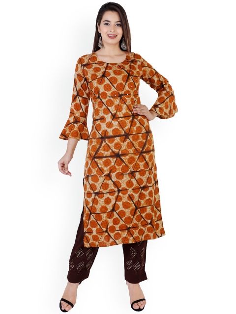 

PNEHA Women Brown Printed Regular Kurta with Palazzos
