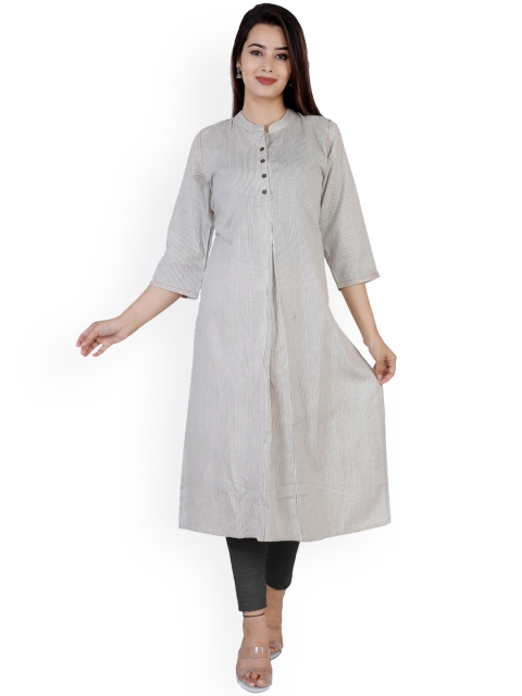 

PNEHA Women Grey & White Striped Kurta