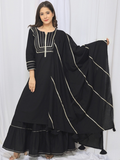

PNEHA Women Black Regular Gotta Patti Pure Cotton Kurta with Skirt & Dupatta