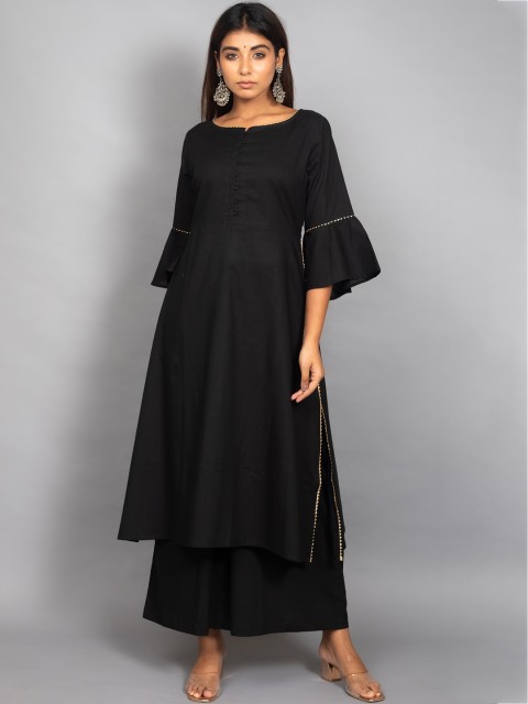 

PNEHA Women Black Regular Pure Cotton Kurta with Palazzos