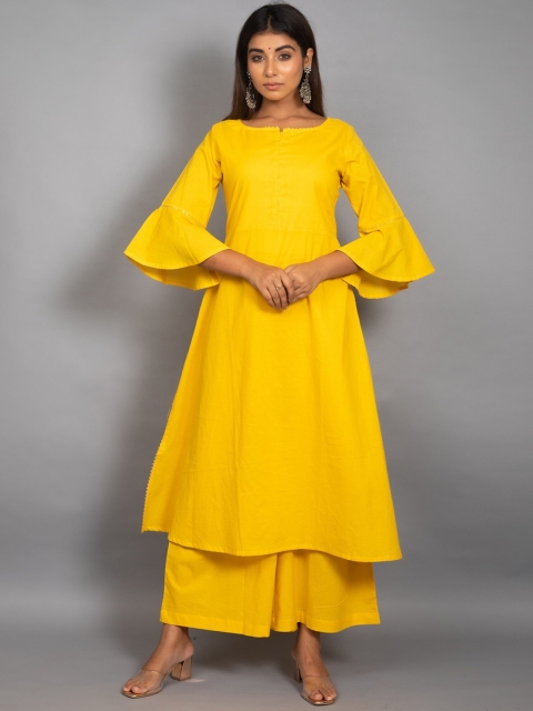 

PNEHA Women Yellow Regular Pure Cotton Kurta with Palazzos