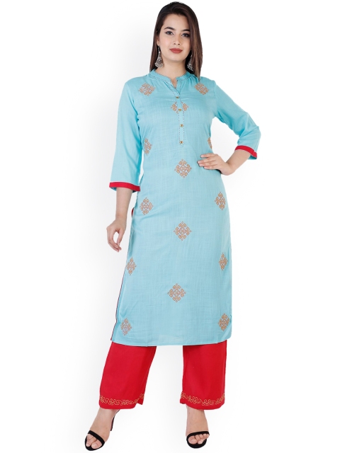

PNEHA Women Blue Floral Embroidered Regular Kurta with Palazzos
