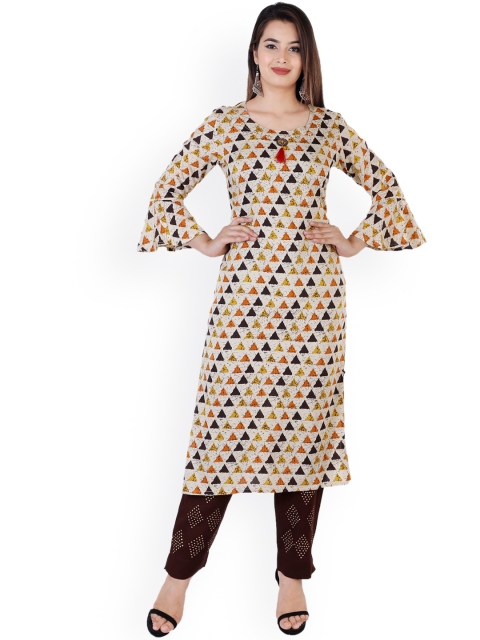 

PNEHA Women Cream-Coloured Printed Regular Kurta with Palazzos