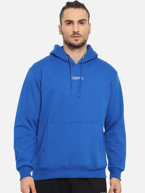 

GRIFFEL Men Blue Solid Pullover Hooded Sweatshirt
