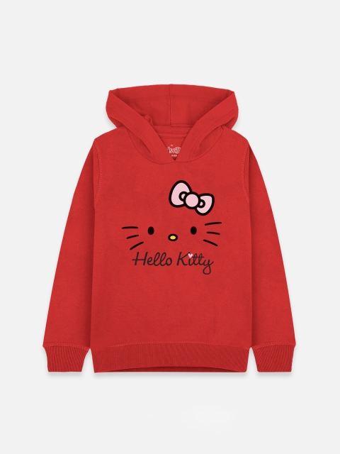

Kids Ville Girls Red Printed Hooded Sweatshirt