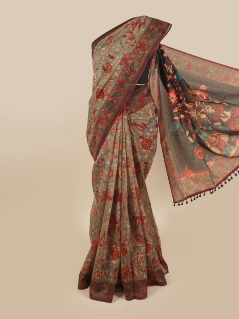 

Pothys Tan & Red Floral Printed Saree