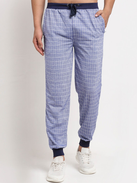 

VIMAL JONNEY Men Blue & White Checked Joggers
