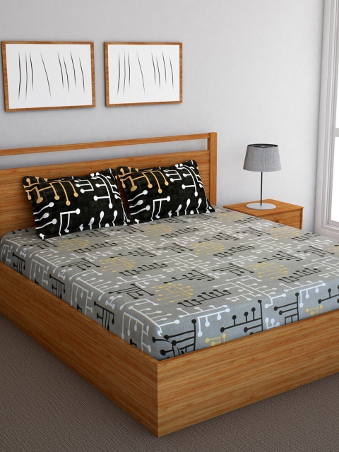 

Bedspun Grey Abstract Printed 120 TC King 1 Bedsheets with 2 Pillow Covers
