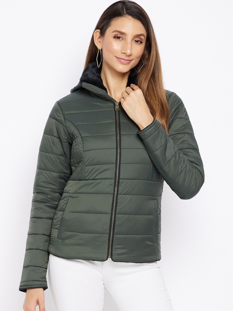 

Spirit Women Olive Green Windcheater and Water Resistant Padded Jacket
