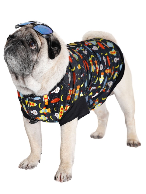 

Dchica Paws Black Space Printed Cotton Dog T-shirt