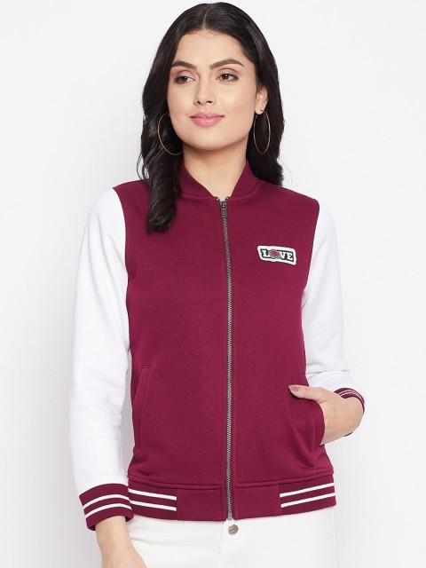 

HARBORNBAY Women Maroon Striped Sweatshirt