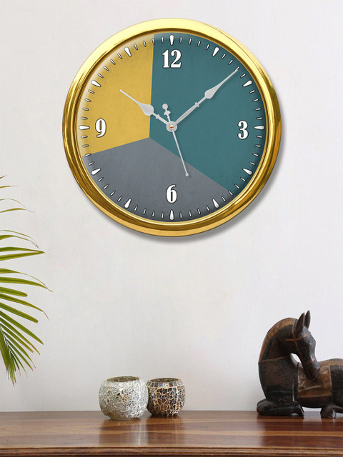 

999Store Green & Yellow Geometrical Abstract Printed Contemporary Wall Clock 30 cm