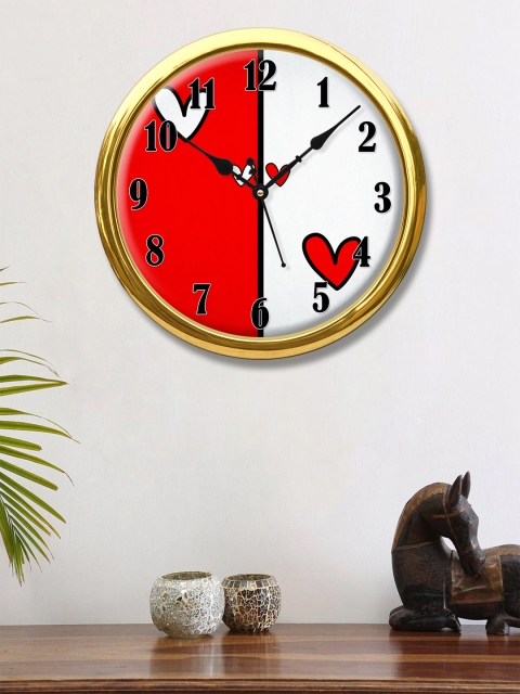 

999Store Red Heart Printed Round Analogue Wall Clock