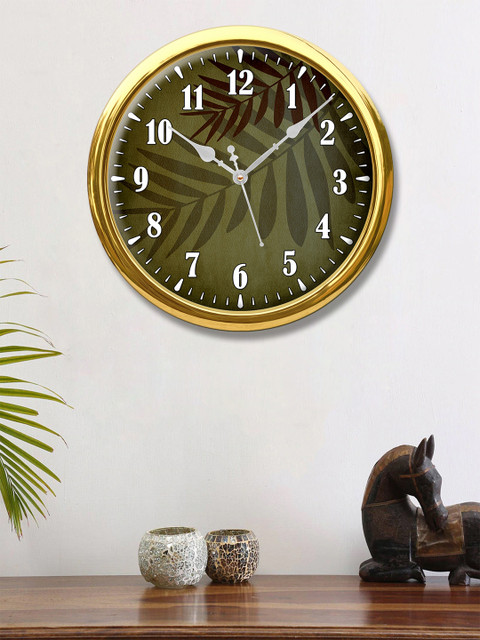 

999Store Green Leaves Printed Round Printed Analogue Wall Clock
