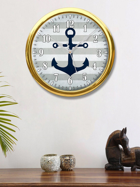 

999Store Grey & Black Anchor Printed Contemporary Round Wall Clock