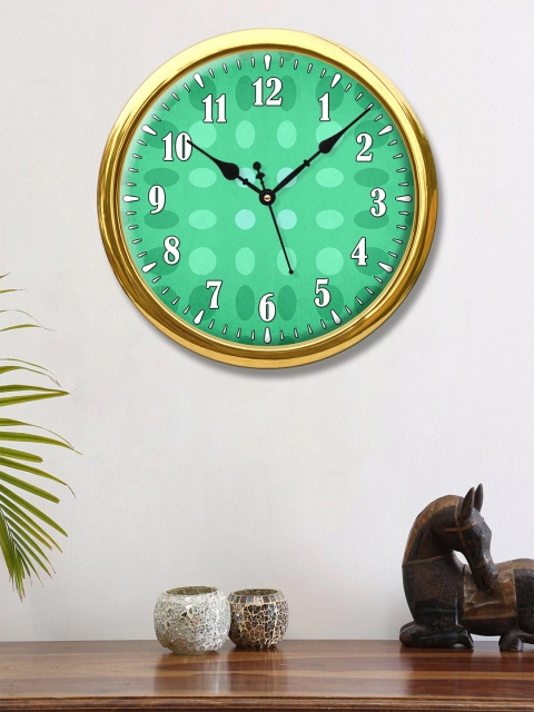 

999Store Green & Gold-Toned Printed Contemporary Wall Clock