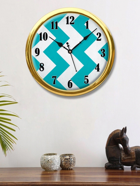 

999Store Blue & White Round Geometric Printed Analogue Wall Clock