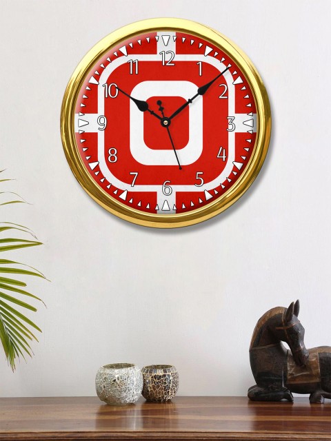 

999Store Red & White Round Geometric Printed Analogue Wall Clock