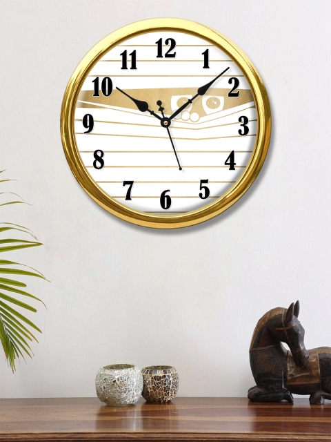 

999Store White & Gold-Toned Printed Contemporary Wall Clock