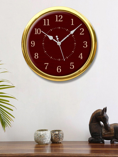 

999Store Red & Gold-Toned Printed Contemporary Wall Clock
