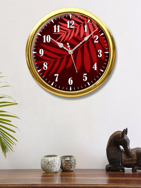 

999Store Red & Burgundy Leaves Printed Contemporary Wall Clock 30 cm