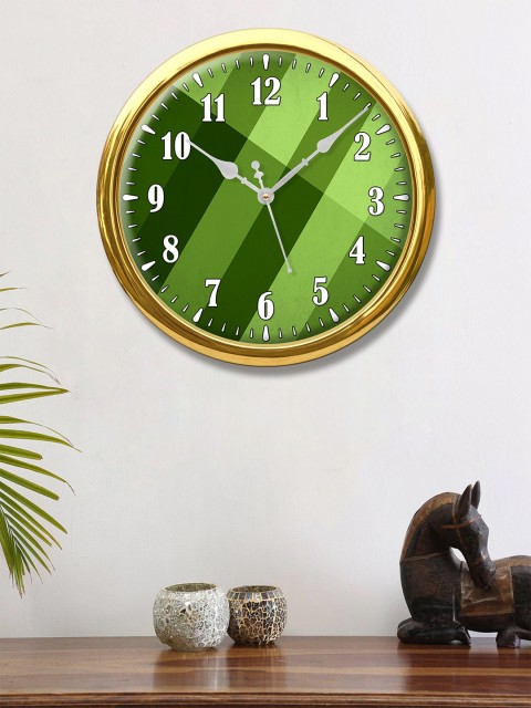 

999Store Green Striped Printed Round Analogue Wall Clock