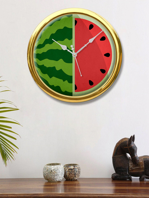 

999Store Green & Red Watermelon Fruit Printed Contemporary Round Wall Clock