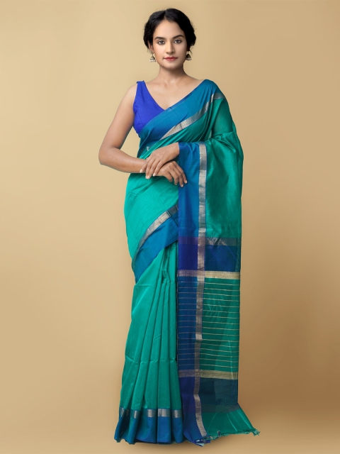 

Unnati Silks Green & Blue Silk Cotton Maheshwari Saree