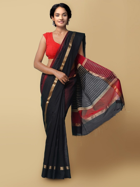 

Unnati Silks Women Black & Red Pure Handloom Maheshwari Sico Sustainable Saree
