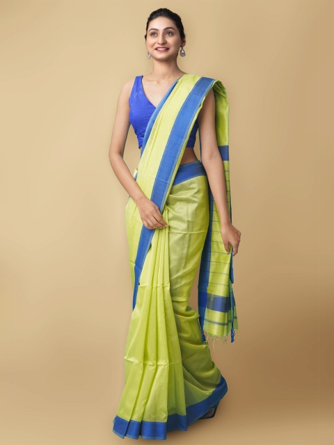 

Unnati Silks Women Green & Blue Pure Handloom Maheshwari Sico Sustainable Saree