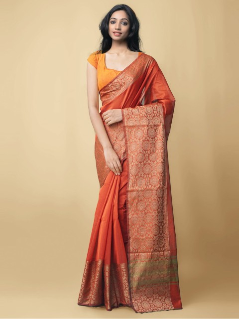

Unnati Silks Rust Solid Silk Cotton Saree