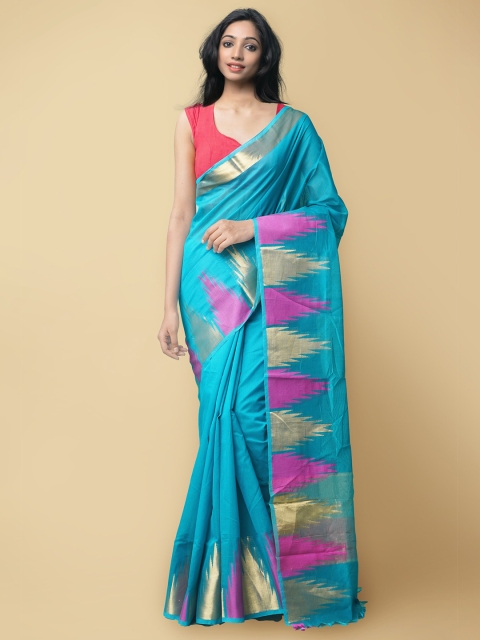 

Unnati Silks Blue & Magenta Woven Design Silk Cotton Baluchari Saree