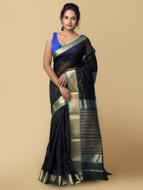 

Unnati Silks Black Solid Silk Cotton Saree