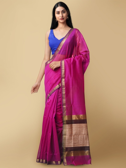 

Unnati Silks Women Pink & Brown Pure Handloom Maheshwari Sico Saree