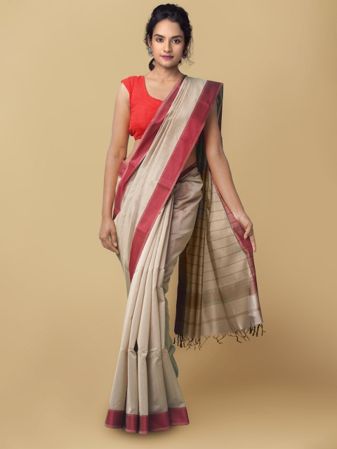 

Unnati Silks Women Grey & Maroon Pure Handloom Maheshwari Sico Sustainable Saree