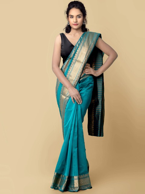 

Unnati Silks Women Green & Gold-Toned Bangalore Sico Saree