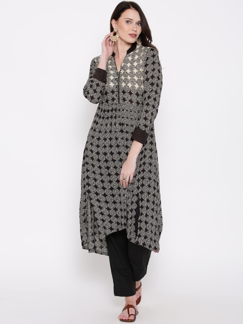 

Biba Women Black & Beige Printed Straight Kurta